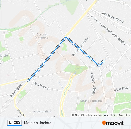 Mapa da linha 203 de ônibus