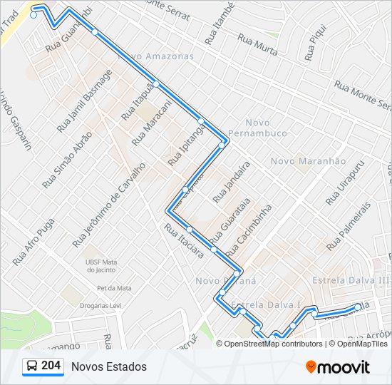 Mapa de 204 de autobús