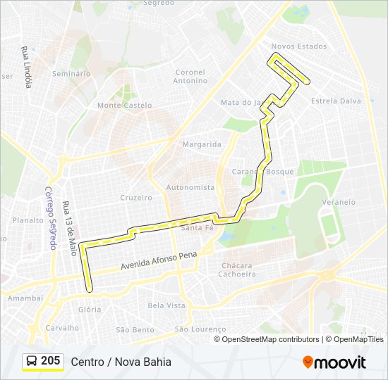 Mapa da linha 205 de ônibus