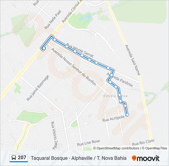 Mapa da linha 207 de ônibus