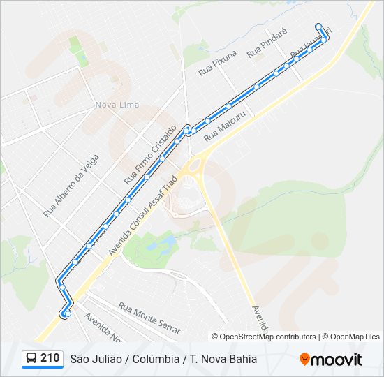 Mapa da linha 210 de ônibus