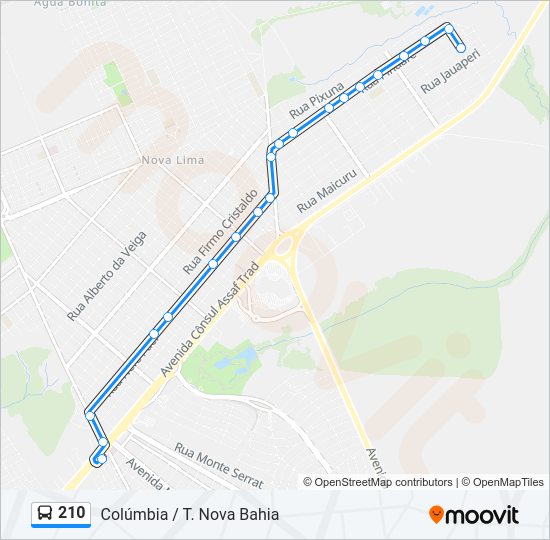 Mapa da linha 210 de ônibus