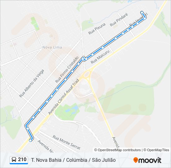 Mapa da linha 210 de ônibus