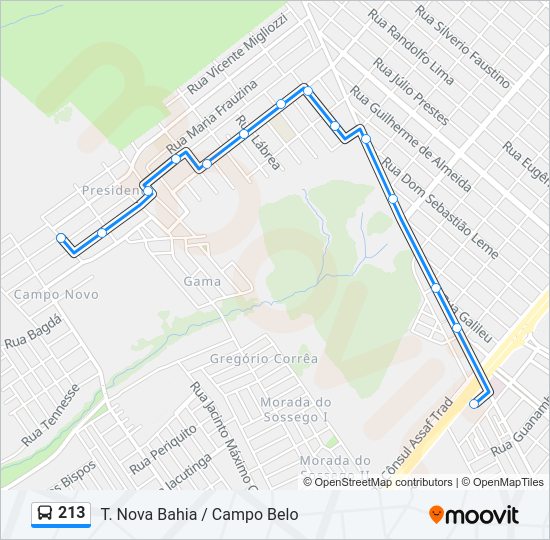 Mapa da linha 213 de ônibus
