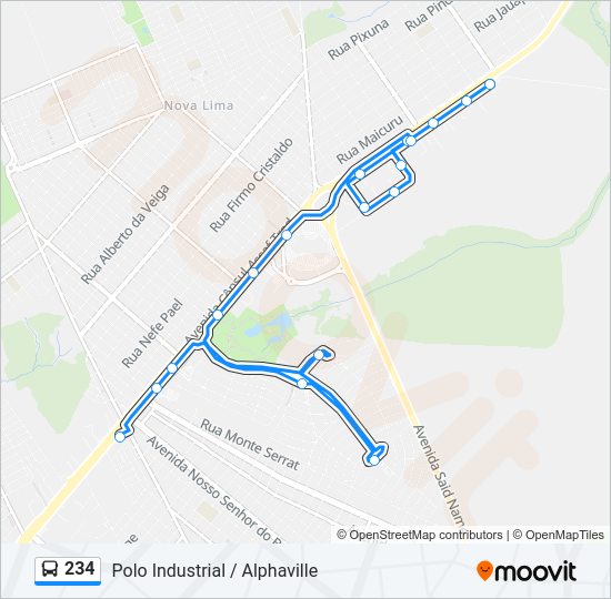 Mapa da linha 234 de ônibus