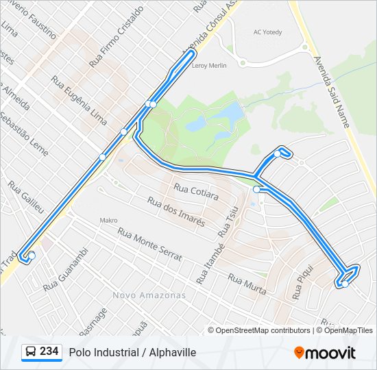 Mapa da linha 234 de ônibus