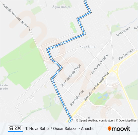 Mapa da linha 238 de ônibus