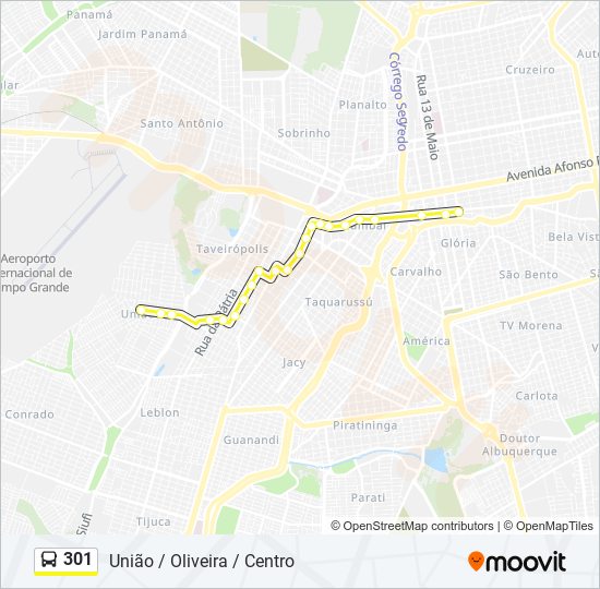 Mapa da linha 301 de ônibus