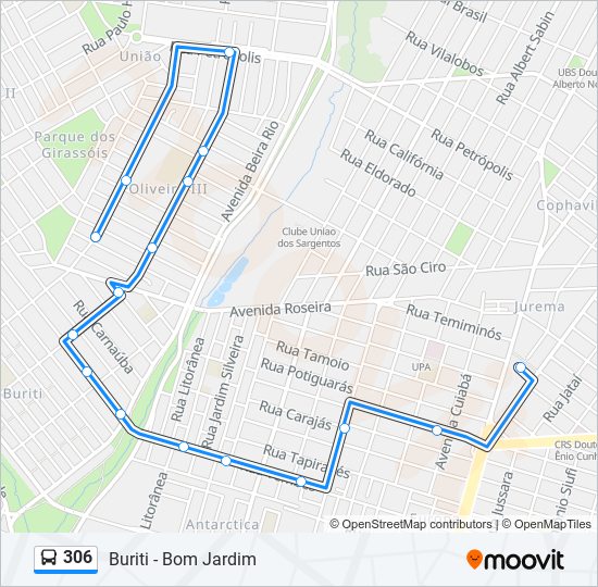 Mapa da linha 306 de ônibus