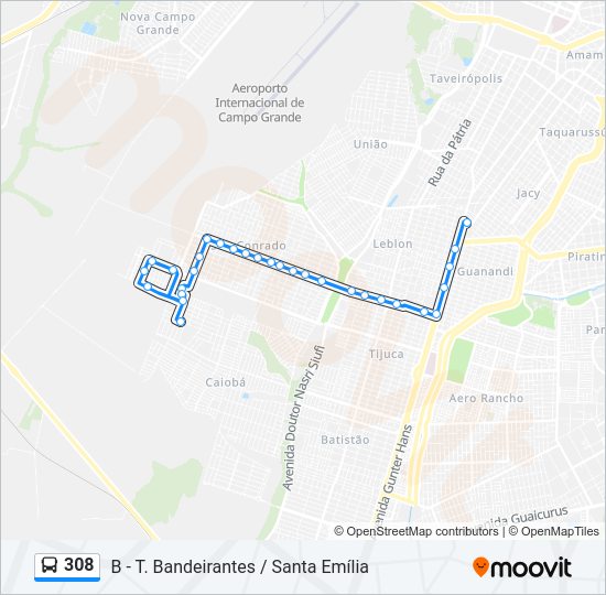 Mapa da linha 308 de ônibus