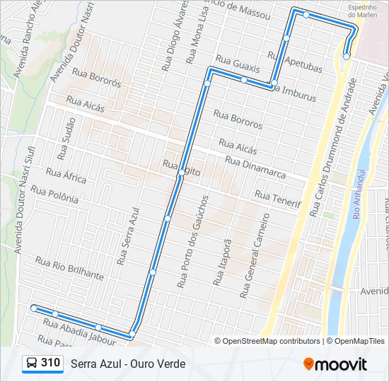 Mapa da linha 310 de ônibus