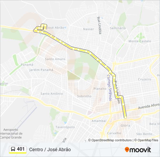Mapa da linha 401 de ônibus