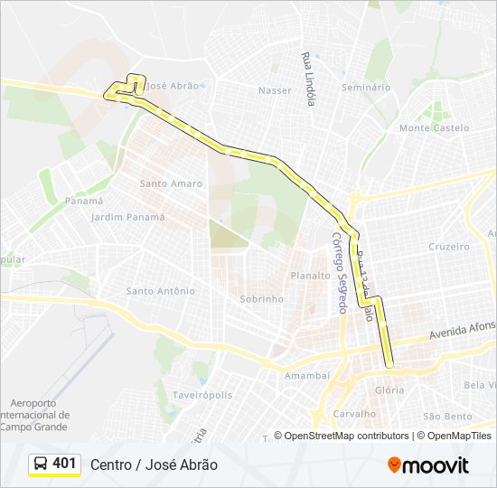 Mapa da linha 401 de ônibus