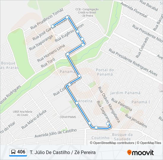 Mapa da linha 406 de ônibus