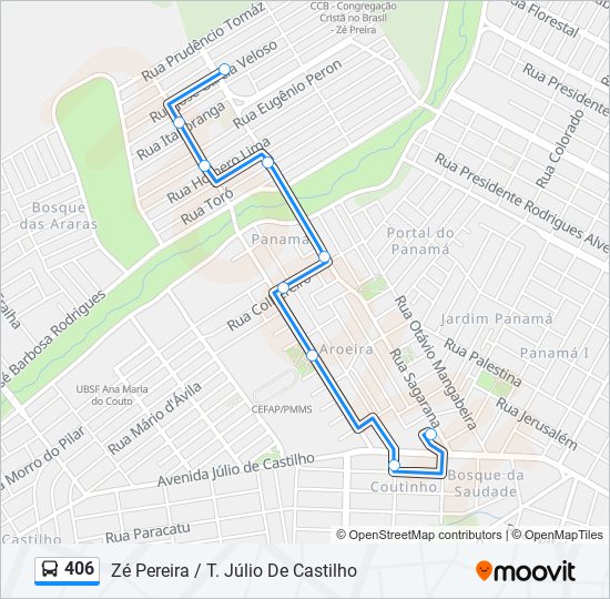 Mapa da linha 406 de ônibus