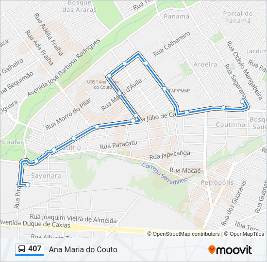 Mapa da linha 407 de ônibus