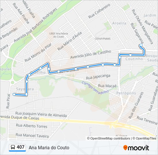 Mapa da linha 407 de ônibus