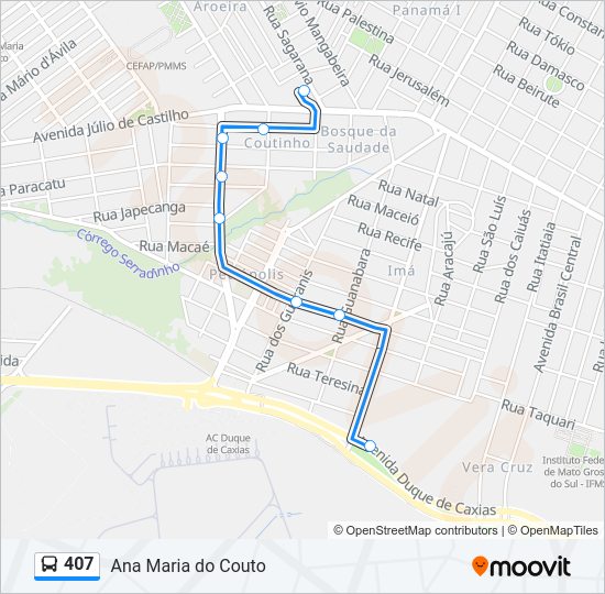 Mapa da linha 407 de ônibus