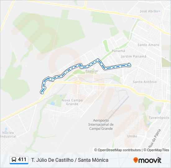Mapa da linha 411 de ônibus