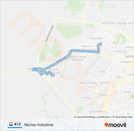 Mapa da linha 413 de ônibus