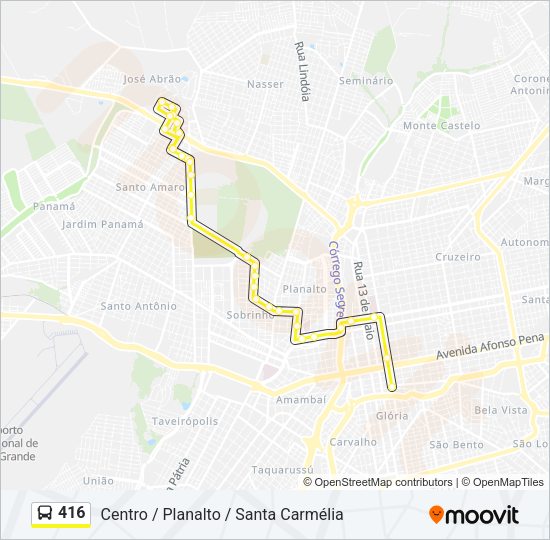Mapa da linha 416 de ônibus