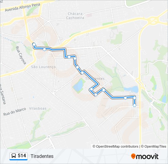 Mapa da linha 514 de ônibus