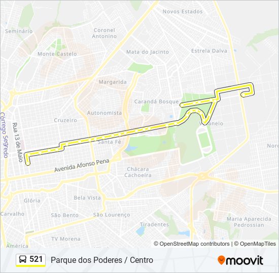 Mapa da linha 521 de ônibus