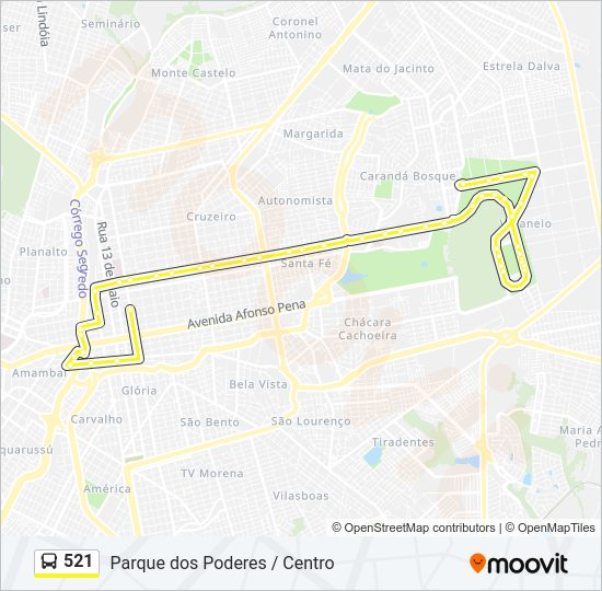 Mapa da linha 521 de ônibus
