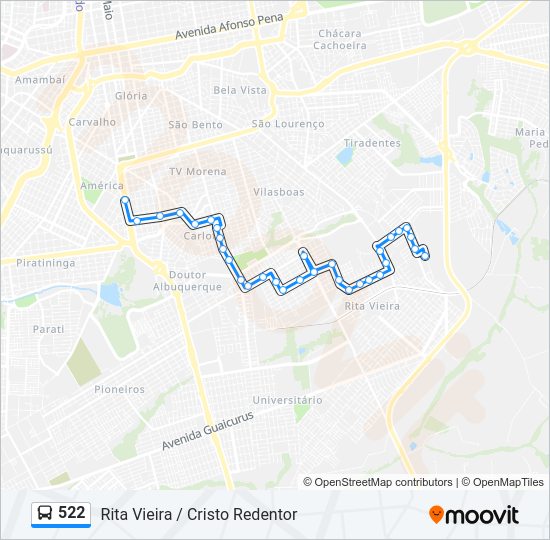 Mapa da linha 522 de ônibus