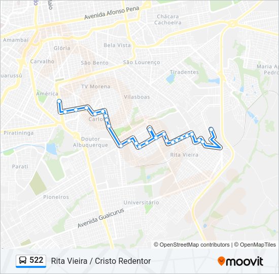 Mapa da linha 522 de ônibus