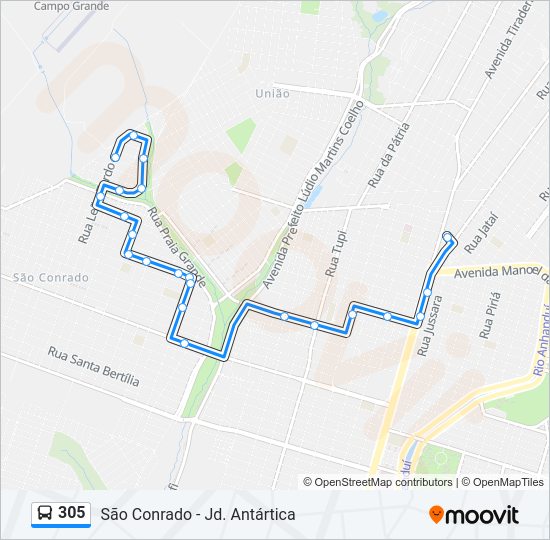 Mapa da linha 305 de ônibus