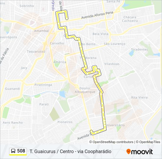 Mapa da linha 508 de ônibus