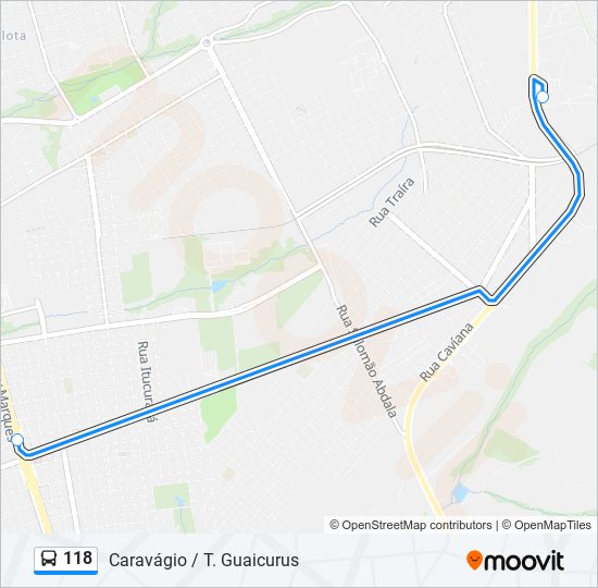 Mapa da linha 118 de ônibus