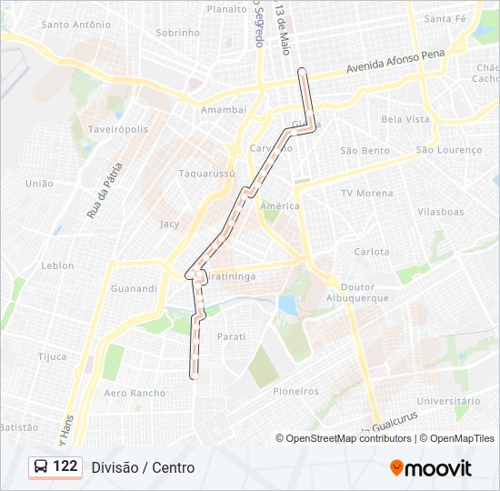 Mapa da linha 122 de ônibus
