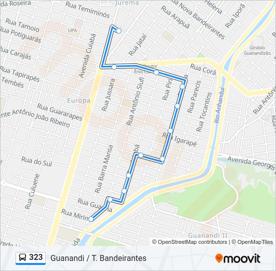 Mapa da linha 323 de ônibus