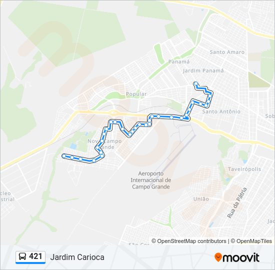 Mapa da linha 421 de ônibus