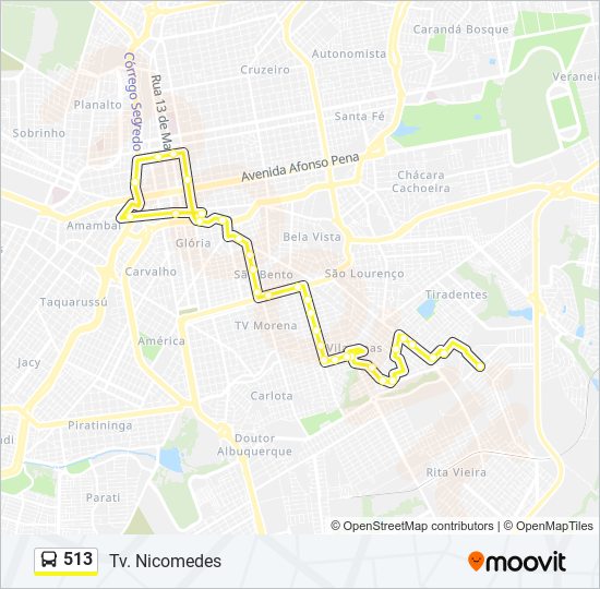 Mapa da linha 513 de ônibus