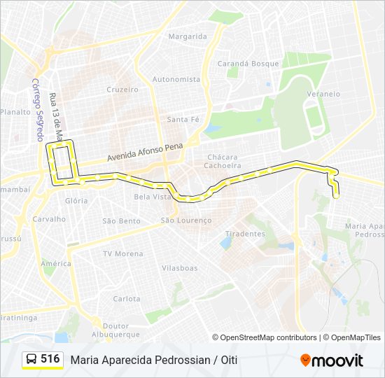 Mapa da linha 516 de ônibus