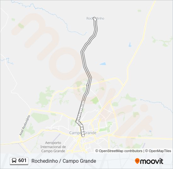 Mapa da linha 601 de ônibus