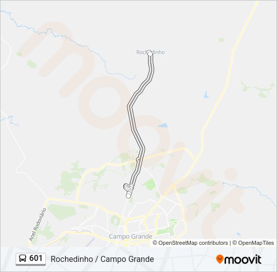 Mapa da linha 601 de ônibus