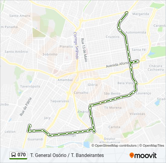 Mapa da linha 070 de ônibus