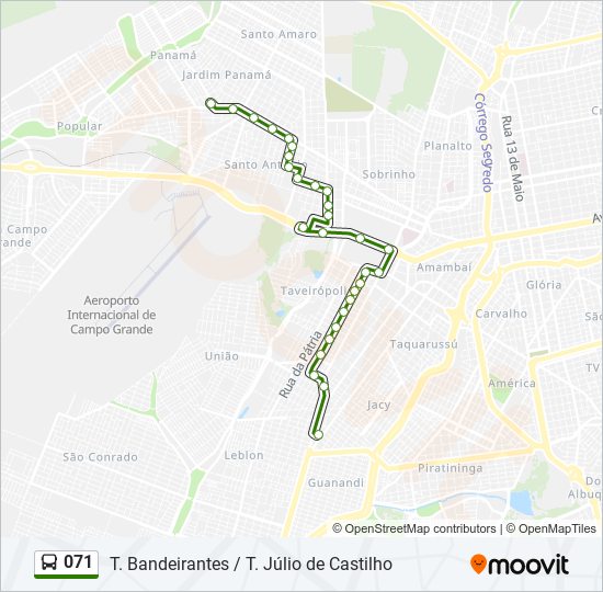 Mapa da linha 071 de ônibus