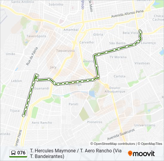 Mapa da linha 076 de ônibus