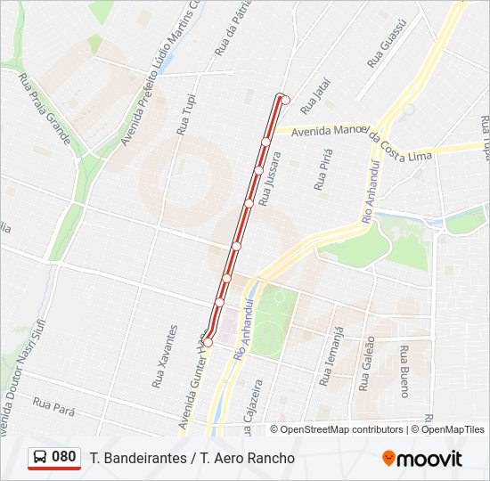Mapa da linha 080 de ônibus