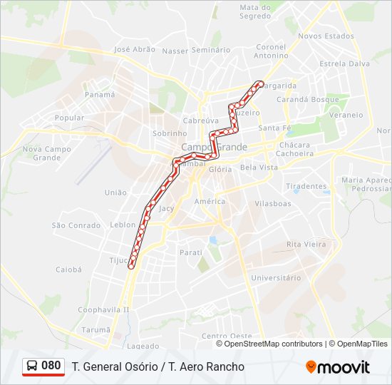Mapa da linha 080 de ônibus