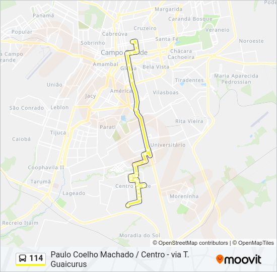 Mapa da linha 114 de ônibus