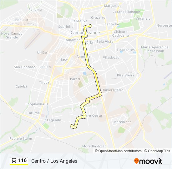 Mapa da linha 116 de ônibus