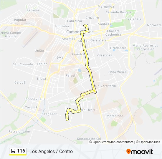 Mapa da linha 116 de ônibus