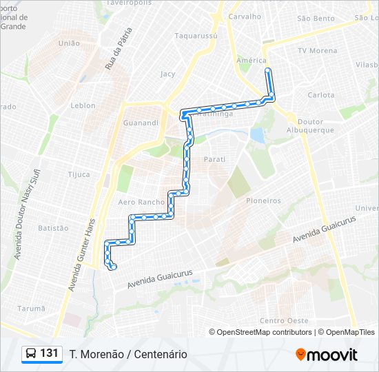 Mapa da linha 131 de ônibus