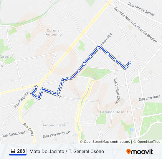 Mata Bus Route Schedule 203 Route: Schedules, Stops & Maps - Mata Do Jacinto / T. General Osório  (Updated)